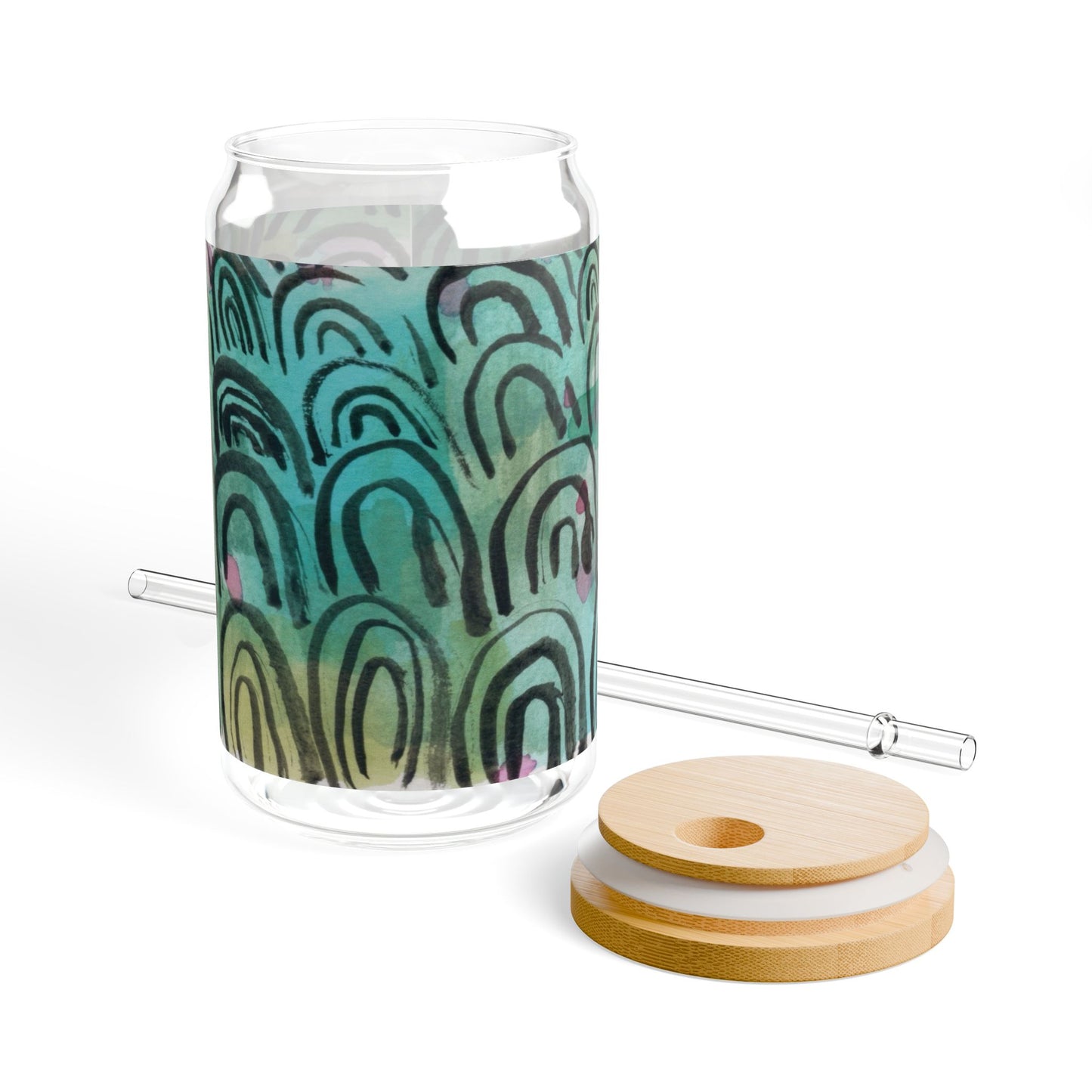 Eco-Friendly 16oz Rainbow Sipper Glass with Bamboo Lid